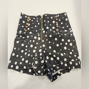Enlin Black and White Polka Dot High-Waisted Shorts